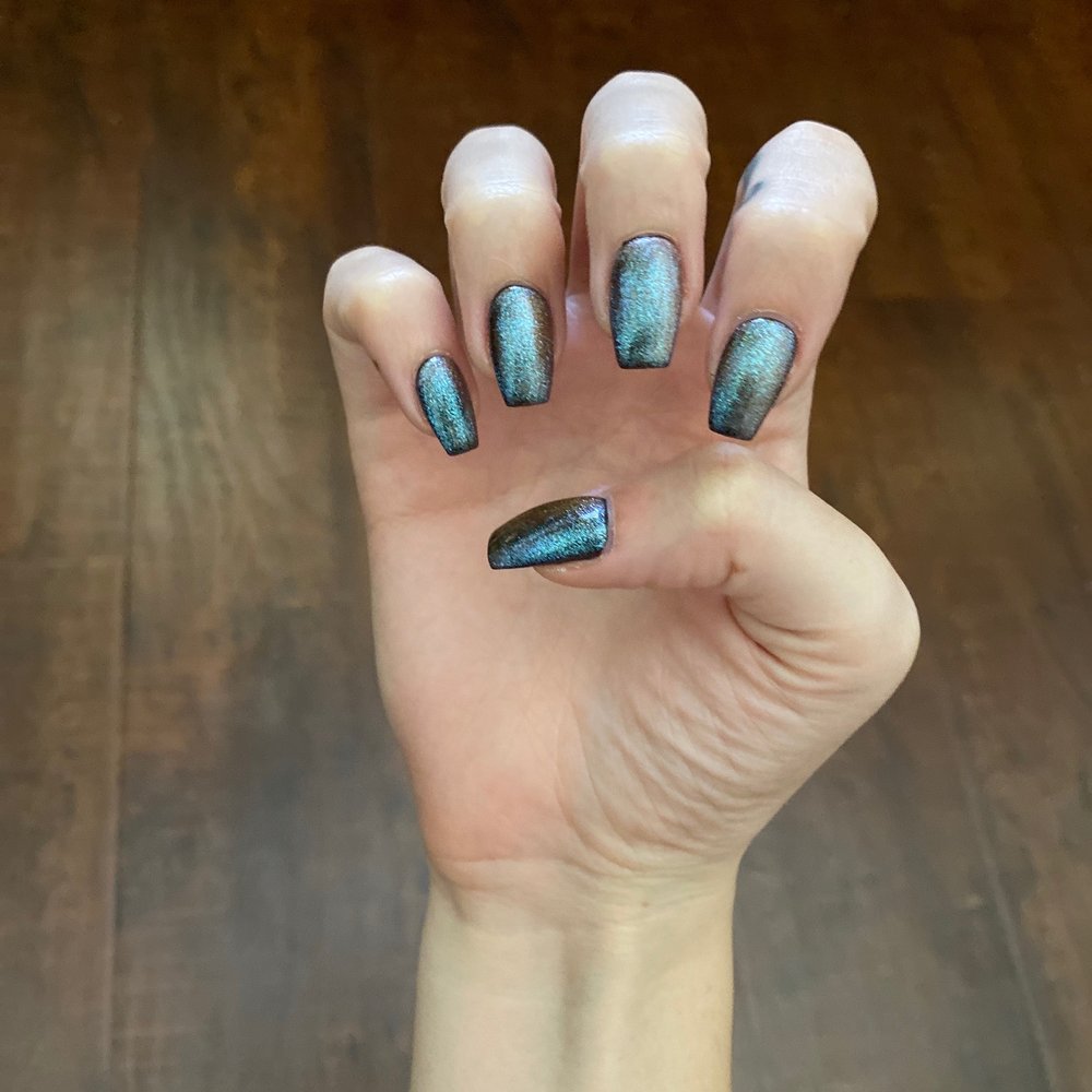 Pure Nails Spa - Acrylic fill, coffin shape, with holographic nail polish (which costs extra) - Nail Salons Near Me - Pasadena, California Pure Nails Spa - Acrylic fill, coffin shape, with holographic nail polish (which costs extra) - Nail Salons Near Me - Pasadena, California