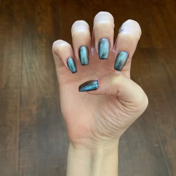 Pure Nails Spa - Acrylic fill, coffin shape, with holographic nail polish (which costs extra) - Nail Salons Near Me - Pasadena, California Pure Nails Spa - Acrylic fill, coffin shape, with holographic nail polish (which costs extra) - Nail Salons Near Me - Pasadena, California
