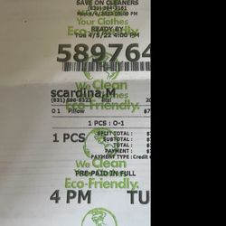 Vega Investments - Receipt for pillow cleaning, $7.