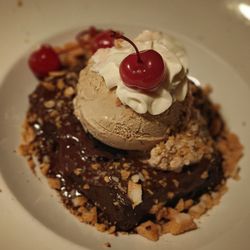 Brownie with coffee ice cream