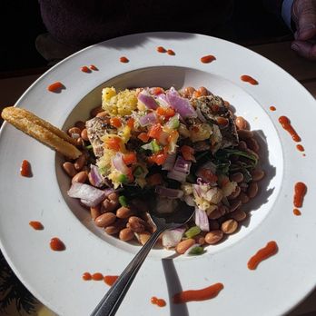 Big Sam's Raw Bar - 6oz grilled mahi mahi with charro beans, spinach, pineapple salsa, chili sauce. - Seafood Near Me - Virginia Beach, Virginia Big Sam's Raw Bar - 6oz grilled mahi mahi with charro beans, spinach, pineapple salsa, chili sauce. - Seafood Near Me - Virginia Beach, Virginia
