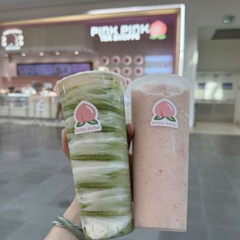 Pink Pink Tea Shoppe - Matcha tornado and pink peach (no salted cheese foam) - Bubble Tea Near Me - Santa Clara, California Pink Pink Tea Shoppe - Matcha tornado and pink peach (no salted cheese foam) - Bubble Tea Near Me - Santa Clara, California
