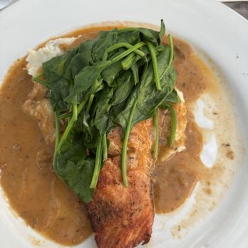 Cristof's on McGregor - Salmon with Cajun sauce and spinach - Salad Near Me - Fort Myers, Florida Cristof's on McGregor - Salmon with Cajun sauce and spinach - Salad Near Me - Fort Myers, Florida