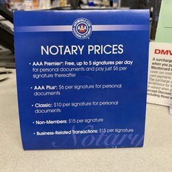AAA Del Mar Insurance and Member Services - Sept 2022 notary prices