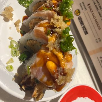 Genki Sushi - I think this is the yin roll. Very tasty bc of all the flavors - Sushi Bars Near Me - Renton, Washington Genki Sushi - I think this is the yin roll. Very tasty bc of all the flavors - Sushi Bars Near Me - Renton, Washington