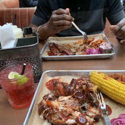 Rosie's Smokehouse - Brisket, sweet potato fries chicken and corn