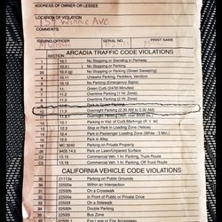 Arcadia City Hall - The parking citation I got.
