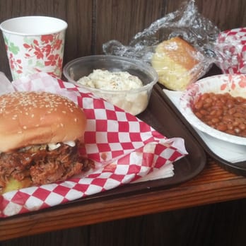 Hole In the Wall BBQ - I little bit of everything! The lipstick pork sandwich, hot links, potato salad, beans and cornbread!! - Barbeque Near Me - Seattle, Washington Hole In the Wall BBQ - I little bit of everything! The lipstick pork sandwich, hot links, potato salad, beans and cornbread!! - Barbeque Near Me - Seattle, Washington