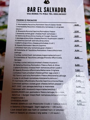 Menu photo 2 Bar El Salvador Pisa, PI Menu photo 2 Bar El Salvador Pisa, PI