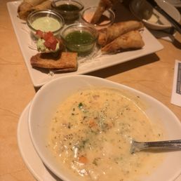 Clam chowder and the Eggroll Sampler Clam chowder and the Eggroll Sampler