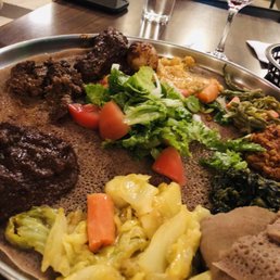 Vegetable and meat platter. Oh wow. Our new favorite Ethiopian restaurant.