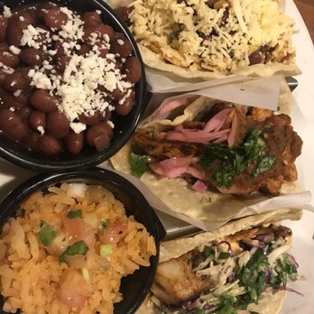 Cocina Madrigal - Achiote Braised Chicken Taco, Al Pastor Taco, Tropical Fish Taco. Beans & rice with the order--loved the rice! - Tacos Near Me - Phoenix, Arizona