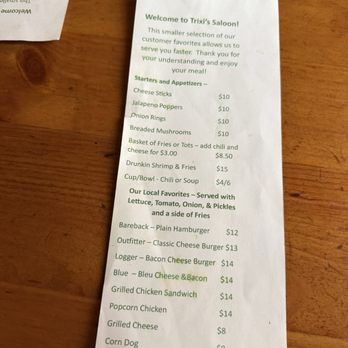 Trixi's Antler Saloon - Menu as of Sept 2026 - Steakhouses Near Me - Ovando, Montana