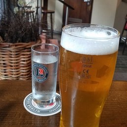 A small Bohemian Pilsner compared to a glass of Sprite.