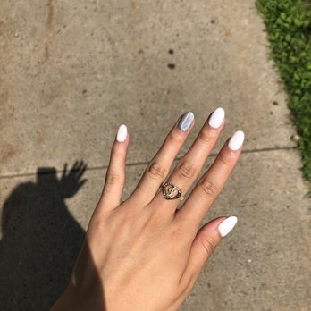 T & A Serendipity Salon - White with chrome on accent nail. $5 extra for two nails. Not bad at all! - Nail Salons Near Me - Queens, New York T & A Serendipity Salon - White with chrome on accent nail. $5 extra for two nails. Not bad at all! - Nail Salons Near Me - Queens, New York
