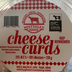 Mistyglen Creamery - The logo on the cheese curds container