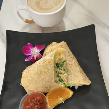 One Love Cafe - Breakfast veggie burrito minus the hash browns. Medium latte. - Coffee & Tea Near Me - San Bruno, California One Love Cafe - Breakfast veggie burrito minus the hash browns. Medium latte. - Coffee & Tea Near Me - San Bruno, California