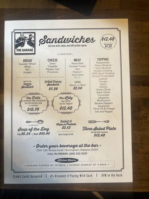 Menu photo 5 The Garage Birmingham, AL