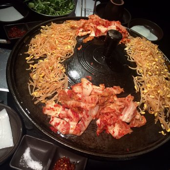 Honey Pig BBQ - Beginning set up - bean sprouts and kimchi - Korean Near Me - Irvine, California