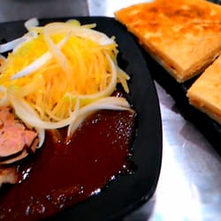 SSYC Restaurant - Smoking pork with pancake.  And sliced potato.