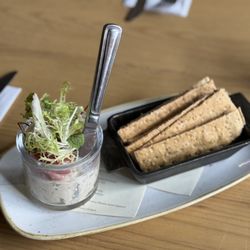 The Farmhouse Tap & Grill - Bluefish Pate from our raw bar. Served with frisee, pickled red onion, and crackers. Restaurant Burlington Vermont, American restaurant
