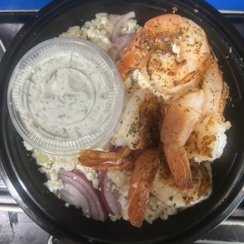 yērōs - authentically Greek - Yeros Rice Bowl with shrimp and red onion. Even the rice was great - Greek Near Me - Saint James, New York yērōs - authentically Greek - Yeros Rice Bowl with shrimp and red onion. Even the rice was great - Greek Near Me - Saint James, New York