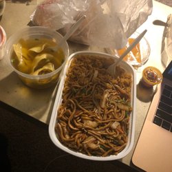 Fengs Garden - Shrimp Lo Mein Chicken Finger (5)Wonton Soup $13 bucks total