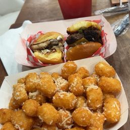 Garlic Parmesan Tater Tots, Hawaiian Grilled Chicken Slider, Mediterranean Grilled Chicken Slider, and Strawberry Lemonade