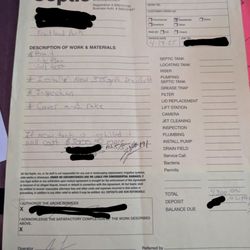 All Out Septic - Our invoice with 2 deposits initials by Jon.  But zero work or communication to show for it!