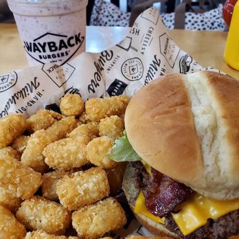Wayback Burgers - Dbl bacon and tots and red velvet shake - Burgers Near Me - Braselton, Georgia Wayback Burgers - Dbl bacon and tots and red velvet shake - Burgers Near Me - Braselton, Georgia