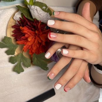 Njoy Nails Spa - Christmasy manicure, just what she asked for - Waxing Near Me - Morgan Hill, California Njoy Nails Spa - Christmasy manicure, just what she asked for - Waxing Near Me - Morgan Hill, California