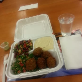 The Green Chicpea - Cant help but share my 2nd meal here. I got the platter w/ 3 choices sides: 1) spicy tabouli,  2) chicpea salad & 3) hummus.Yum! - Middle Eastern Near Me - Newark, New Jersey