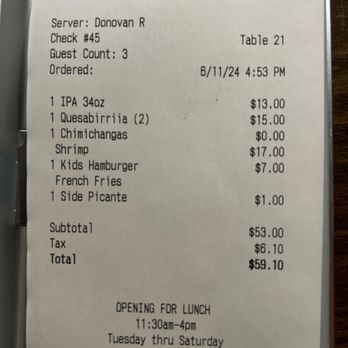 Cantina Imperfecto - Our check - Desserts Near Me - Myrtle Beach, South Carolina