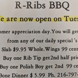 R Ribs Bbq - Specials.