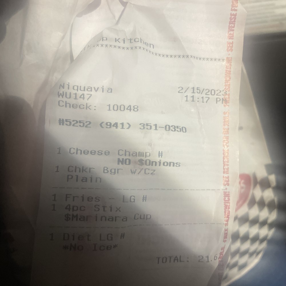 Checkers - a receipt for a pizza order - Fast Food Near Me - Sarasota, Florida
