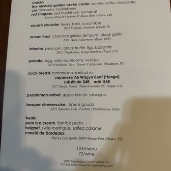 Michael Warring - Menu - New American Near Me - Vallejo, California