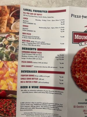 Menu photo 1 Mountain Mike's Pizza El Cerrito, CA Menu photo 1 Mountain Mike's Pizza El Cerrito, CA