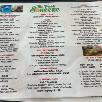 The Fresh Squeeze - Smoothie menu - Sandwiches Near Me - Dania Beach, Florida