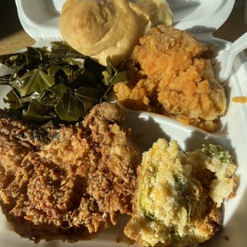 The Chicken Lady's Coop - Pork chop, sweet potato soufflé, collard greens, jalapeño cornbread and biscuit. - Chicken Wings Near Me - Columbus, Georgia