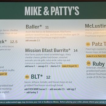 Mike & Patty's - Menu (1/2) as of 6/20/26 - Breakfast & Brunch Near Me - Boston, Massachusetts Mike & Patty's - Menu (1/2) as of 6/20/26 - Breakfast & Brunch Near Me - Boston, Massachusetts