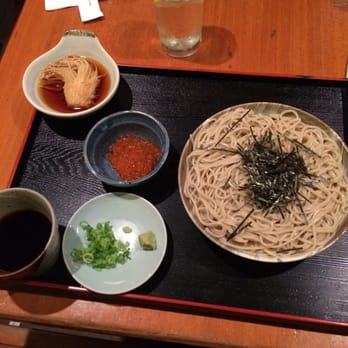 Soba-ya - Cold soba with seaweed with a side of salmon roe and enoki mushroom. Small portion - Japanese Near Me - New York, New York