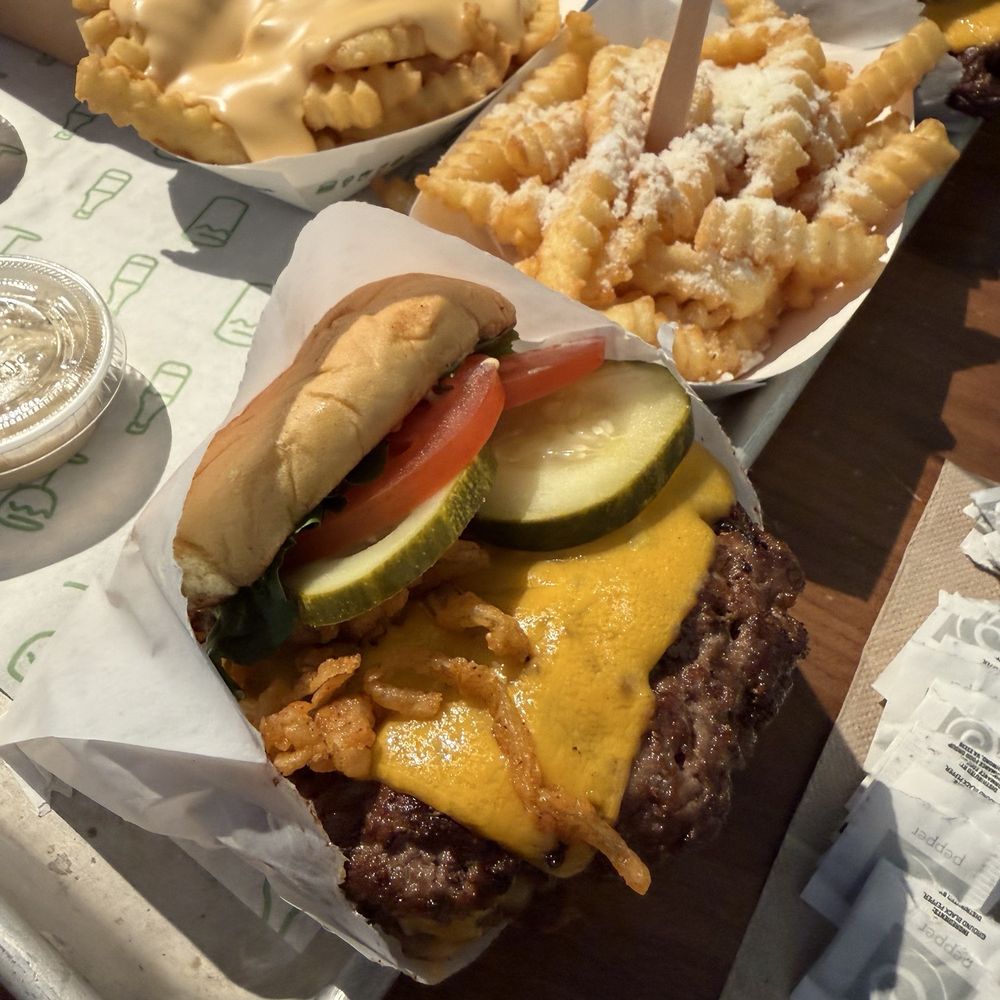 Shackburger double, Garlic Parm fries, Cheese fries