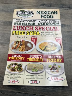 Menu photo 1 Iguana's Mexican Food Norwalk, CA