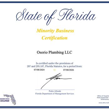 Osorio Plumbing - We are certified minority owned business by the State of Florida - Plumbing Near Me - North Port, Florida Osorio Plumbing - We are certified minority owned business by the State of Florida - Plumbing Near Me - North Port, Florida
