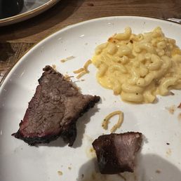 This was the brisket and one burnt end and the Mac and cheese. Bland Mac and cheese This was the brisket and one burnt end and the Mac and cheese. Bland Mac and cheese