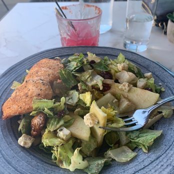The 908 - Salad with grilled salmon and blueberry watermelon margarita. - New American Near Me - Long Beach, California The 908 - Salad with grilled salmon and blueberry watermelon margarita. - New American Near Me - Long Beach, California