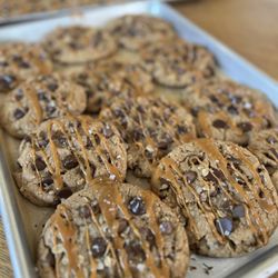 Break Bread With Me - The mouthful - browned butter salted caramel triple chocolate chip cookie