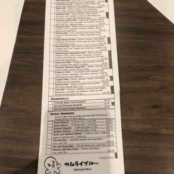 Samurai Blue - Menu 3 of 3 - Sushi Bars Near Me - Tampa, Florida