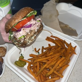Rodeo Goat - Turkey burger and sweet potato fries - Burgers Near Me - Dallas, Texas Rodeo Goat - Turkey burger and sweet potato fries - Burgers Near Me - Dallas, Texas