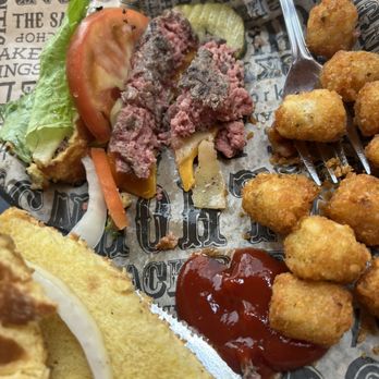 Calhoun's - My husband's mostly raw burger that he ordered medium! - Barbeque Near Me - Knoxville, Tennessee Calhoun's - My husband's mostly raw burger that he ordered medium! - Barbeque Near Me - Knoxville, Tennessee